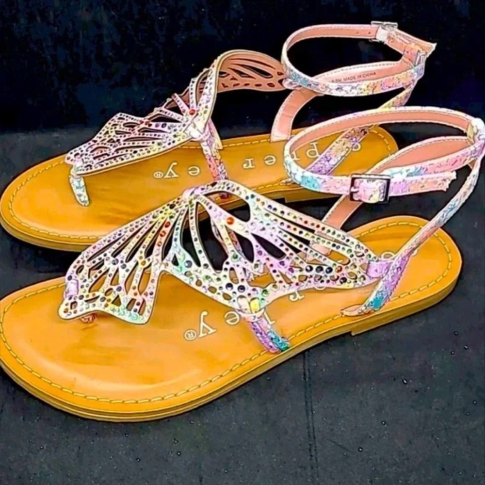 Copper Key Multicolor Butterfly Cutout Ankle Strap Sandals